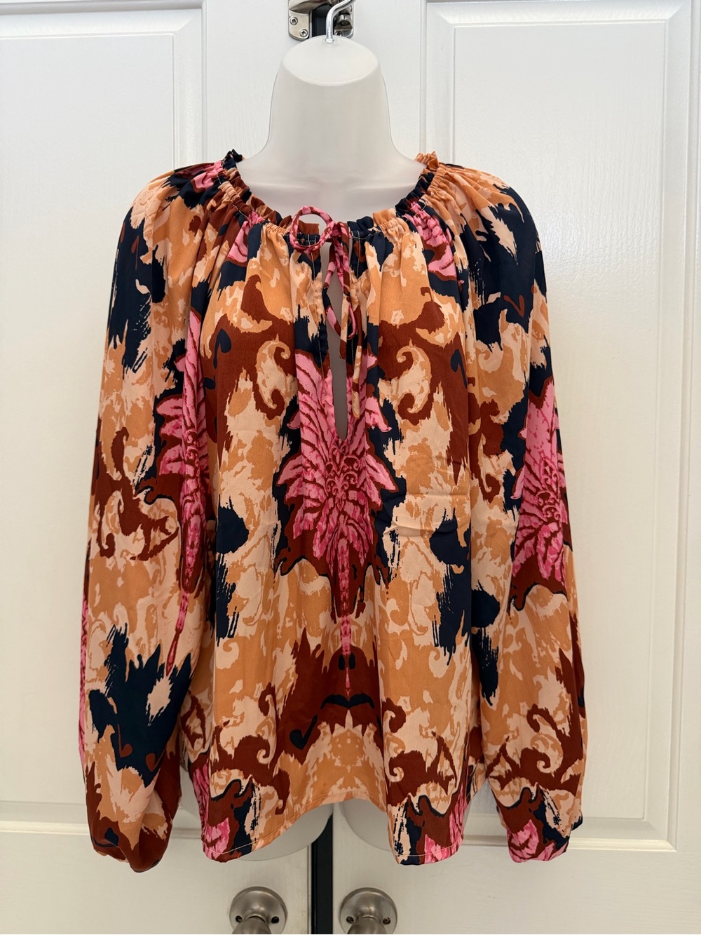 RAGA Multicolor Printed Long-Sleeve Peasant Blouse Sz M
